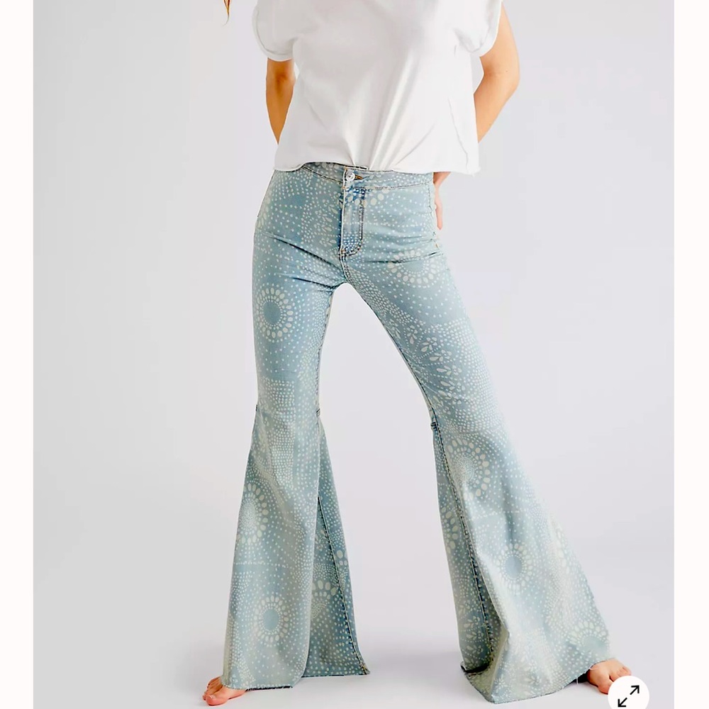 Just Float On Printed Flare Jeans - Indigo Combo